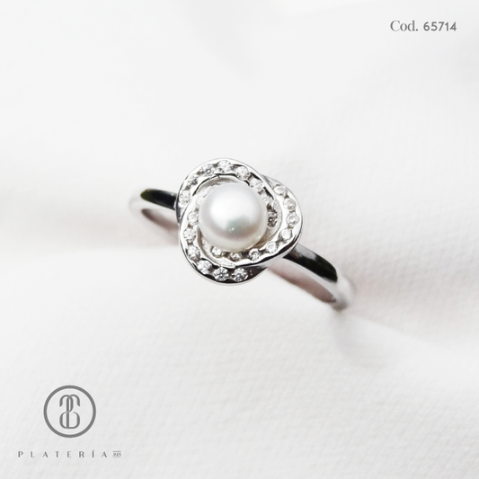 ANILLO RODINADO CON PERLA CULTIVADA PLATA.925