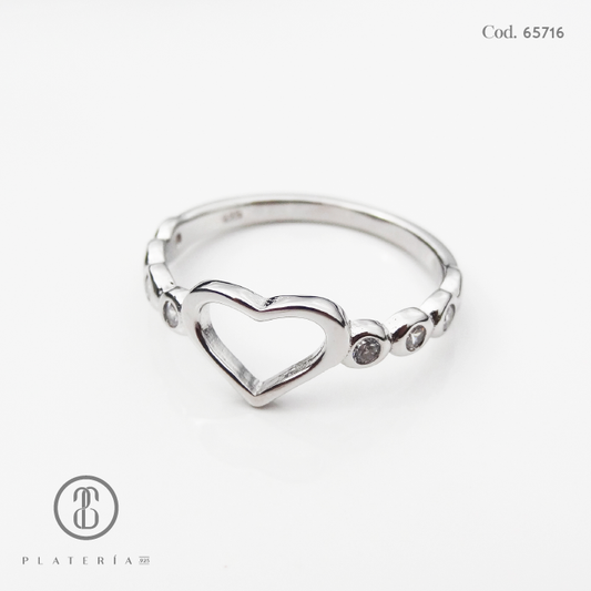 ANILLO RODINADO CORAZON PLATA.925