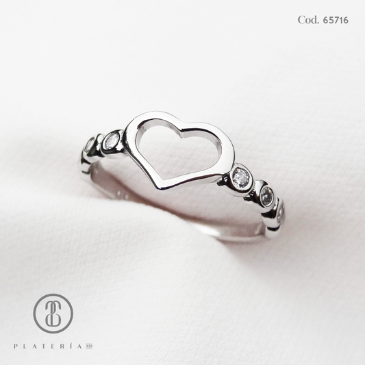 ANILLO RODINADO CORAZON PLATA.925