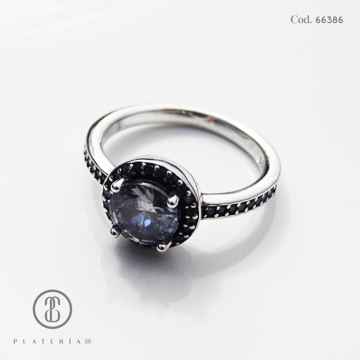 ANILLO RODINADO ZIRCON PLATA.925