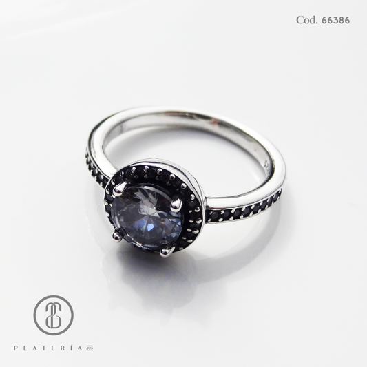 ANILLO RODINADO ZIRCON PLATA.925