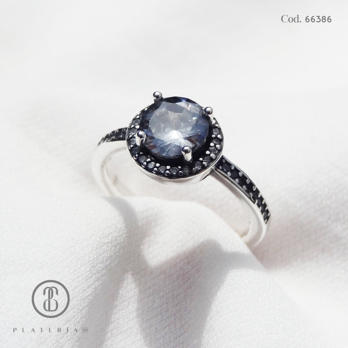 ANILLO RODINADO ZIRCON PLATA.925