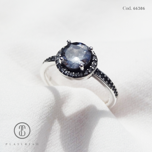ANILLO RODINADO ZIRCON PLATA.925
