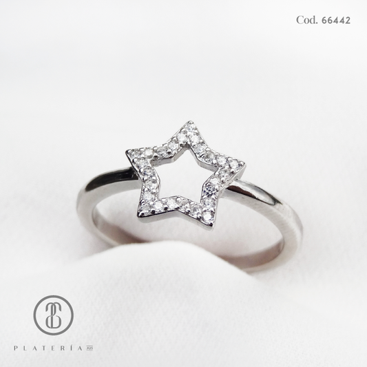 ANILLO RODINADO ESTRELLA PLATA.925