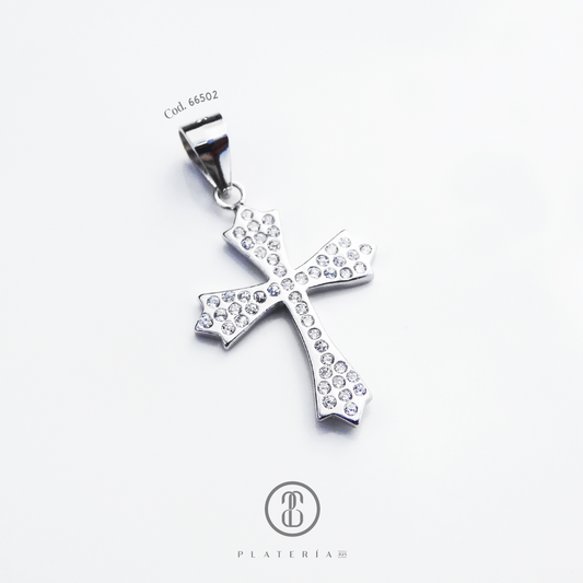 DIJE RODINADO CRUZ ZIRCON PLATA.925