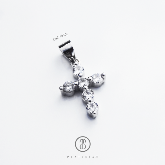 DIJE RODINADO CRUZ ZIRCON PLATA.925
