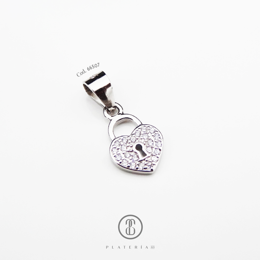 DIJE RODINADO CORAZON CANDADO PLATA.925