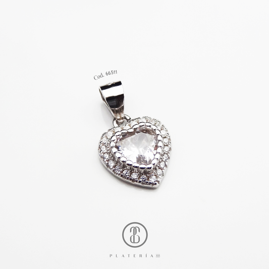 DIJE RODINADO CORAZON ZIRCON PLATA.925