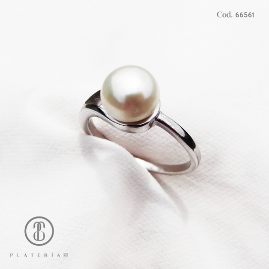 ANILLO RODINADO PERLA CULTIVADA PLATA.925