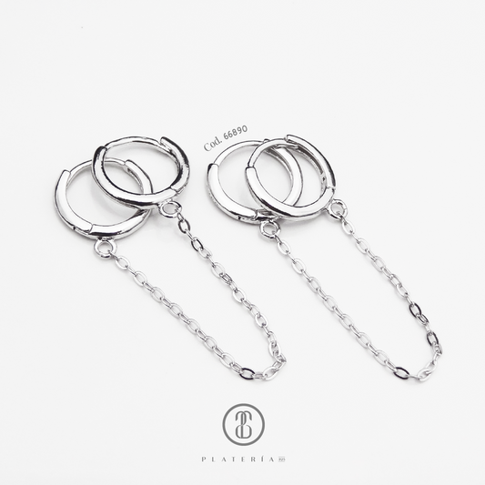 SET CHAIN EARRING CUFF RODINADO (PAR) PLATA.925