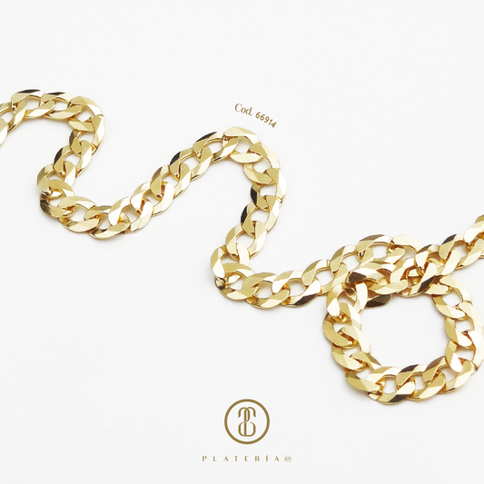 CADENA MARTILLADA 60CM DORADA BAÑO 14K PLATA.925