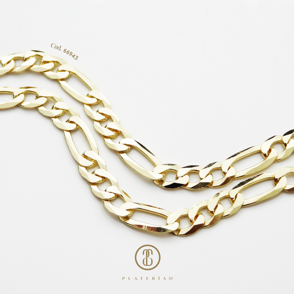 CADENA FIGARO 60CM DORADA BAÑO 14K PLATA.925