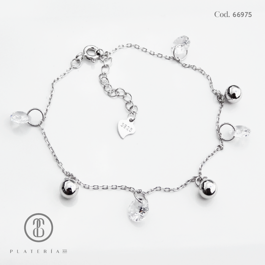 PULSERA RODINADO CRISTALES PLATA.925