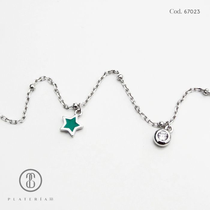 TOBILLERA RODINADA ESTRELLA MENTA PLATA.925