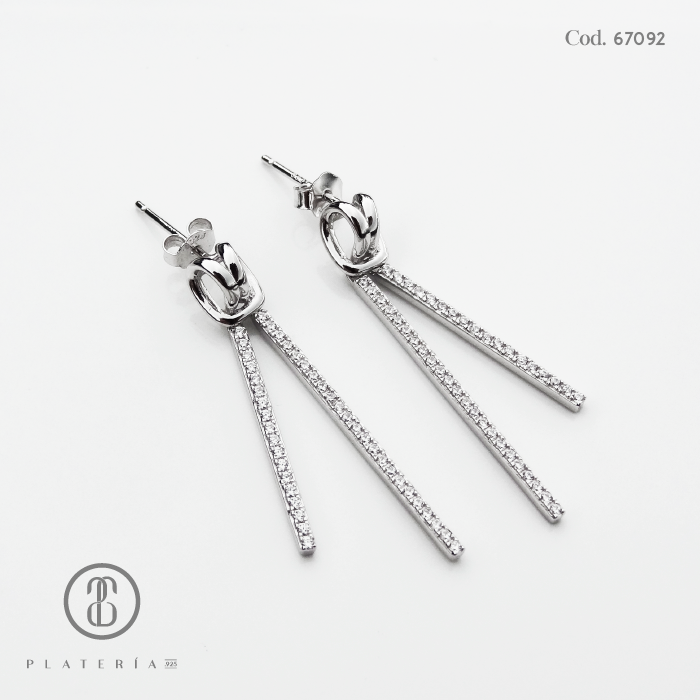 ARETE LARGO RODINADO PALITO PAVE PLATA.925