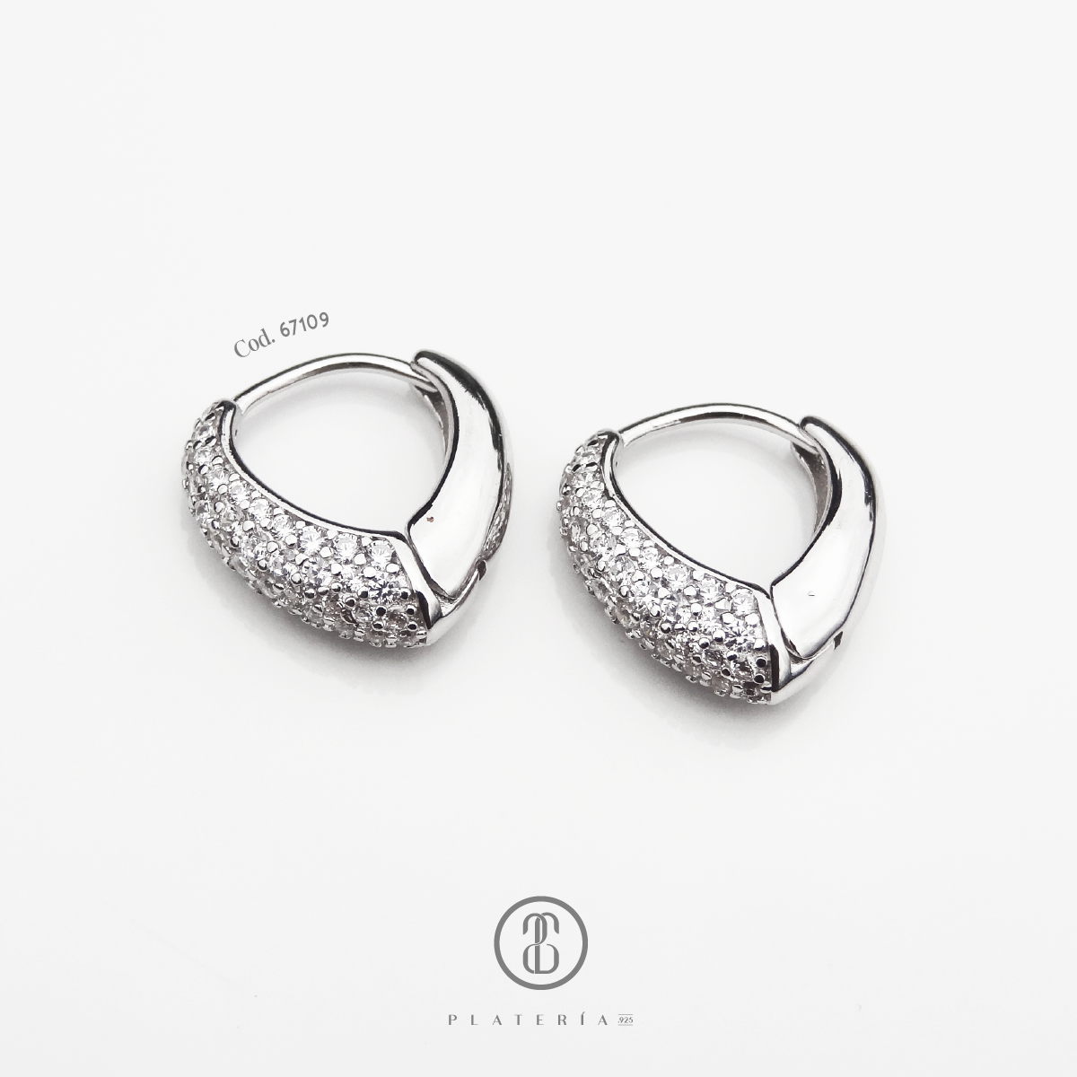 HUGGIE RODINADO PAVE 12MM PLATA.925