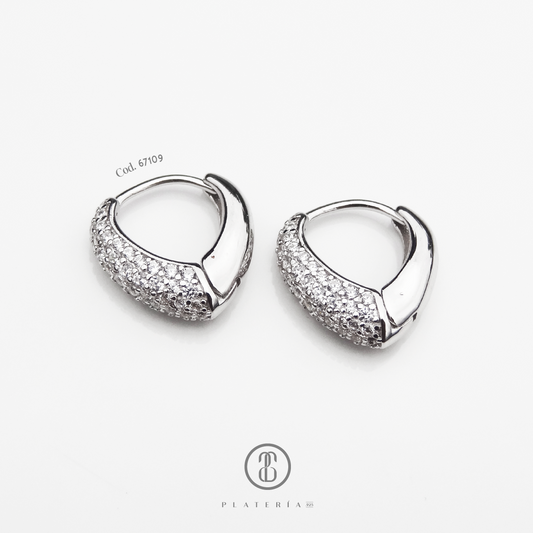 HUGGIE RODINADO PAVE 12MM PLATA.925