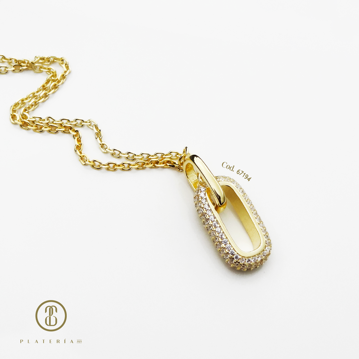 GARGANTILLA DORADA BAÑO 14K DIJE PAVE PLATA.925