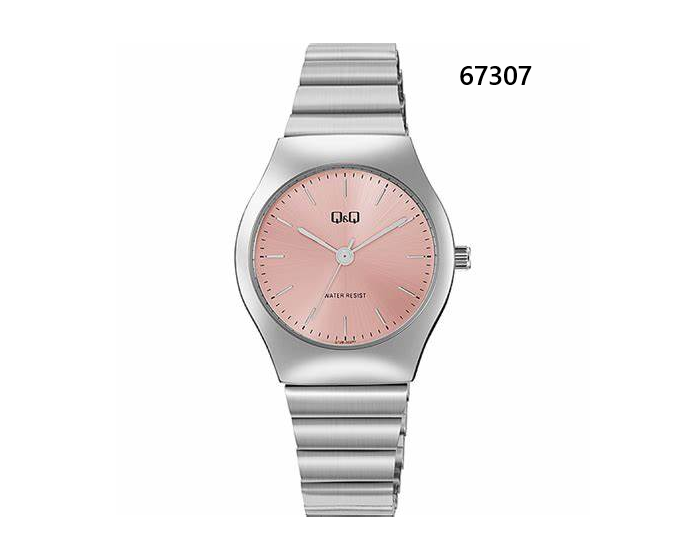 67307 RELOJ QQ METAL PLATEADO FONDO ROSADO