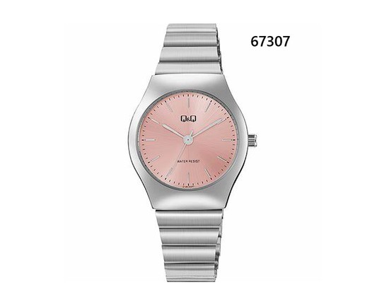 67307 RELOJ QQ METAL PLATEADO FONDO ROSADO