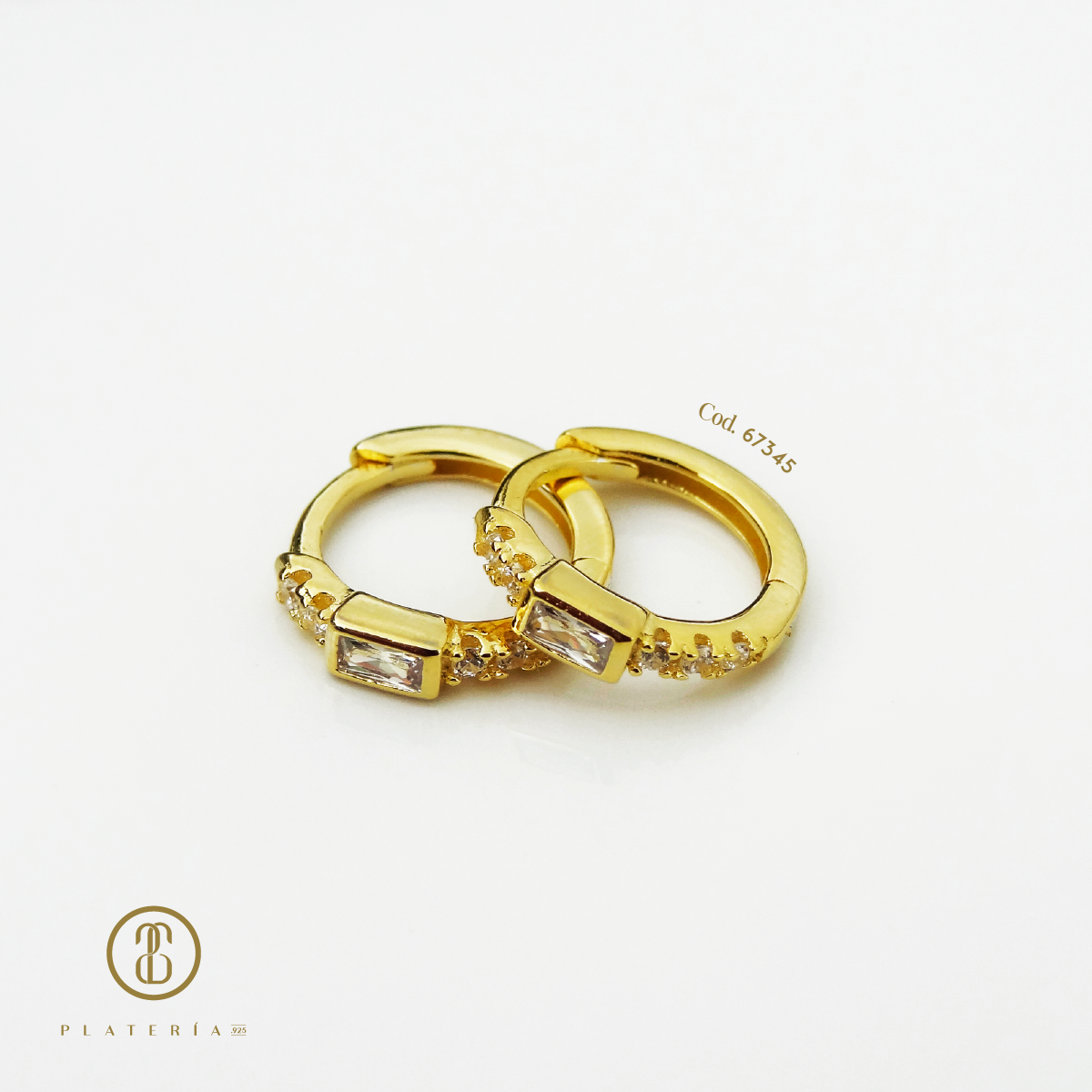 HOOP DORADO BAÑO 14K 12MM ZIRCON PLATA.925