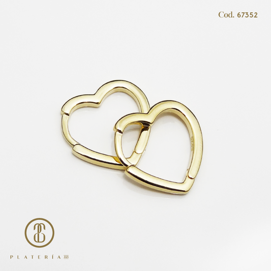 HOOP DORADO BAÑO 14K CORAZON PLATA.925