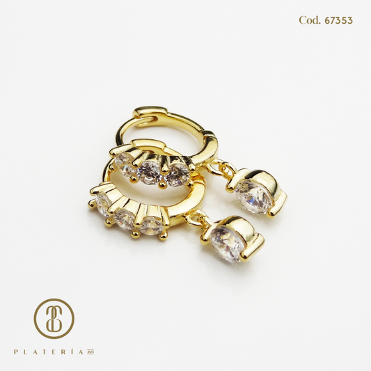 HOOP DORADO BAÑO 14K 10MM ZIRCON PLATA.925