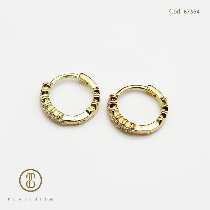HOOP DORADO BAÑO 14K 10MM ZIRCON PLATA.925
