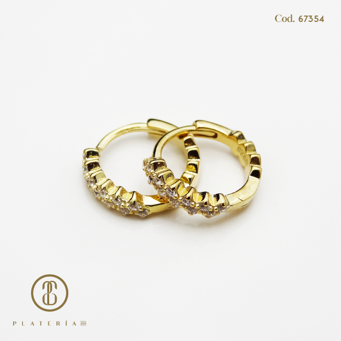 HOOP DORADO BAÑO 14K 10MM ZIRCON PLATA.925