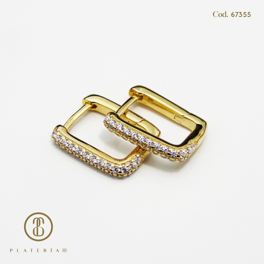 HOOP DORADO BAÑO 14K 12MM ZIRCONES PLATA.925