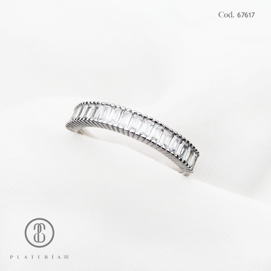 ANILLO RODINADO MAT BAGUETTE PLATA.925