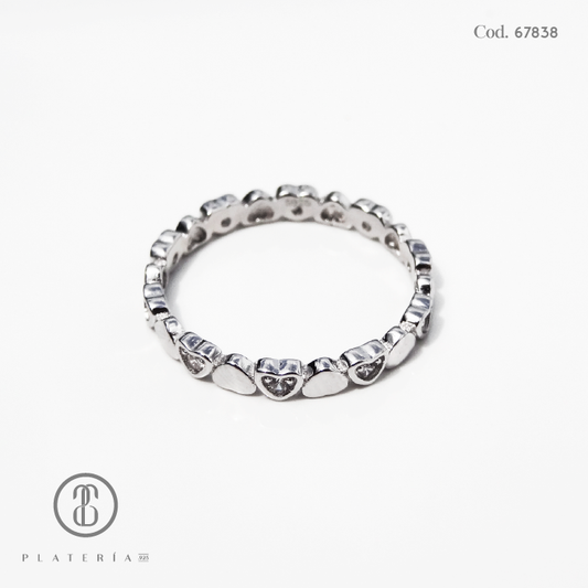 ANILLO RODINADO CINTILLO CORAZONES PLATA.925