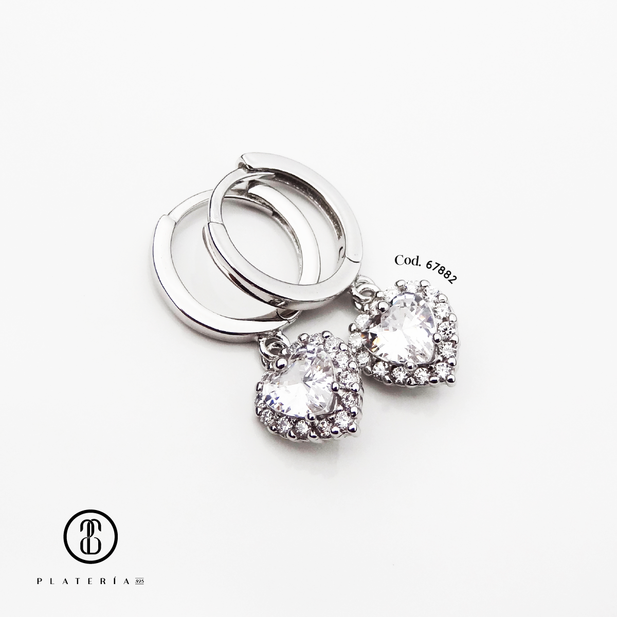 HUGGIE RODINADO DIJE CORAZON ZIRCON PLATA.925