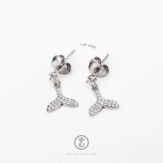 ARETE RODINADO COLA BALLENA PLATA.925