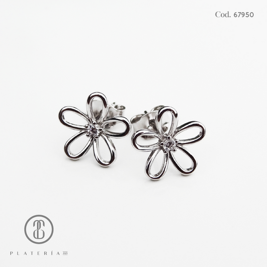 ARETE RODINADO FLOR LISO PLATA.925