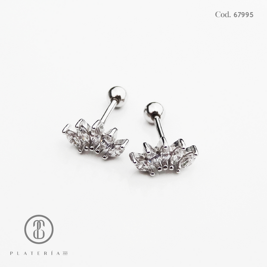 ARETE RODINADO CORONA ZIRCON CIERRE BOLITA PLATA.925