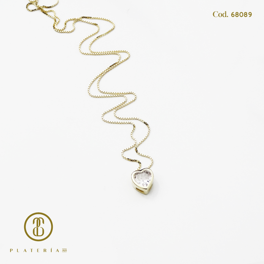 GARGANTILLA DORADA BAÑO 14K CORAZON 6MM PLATA.925