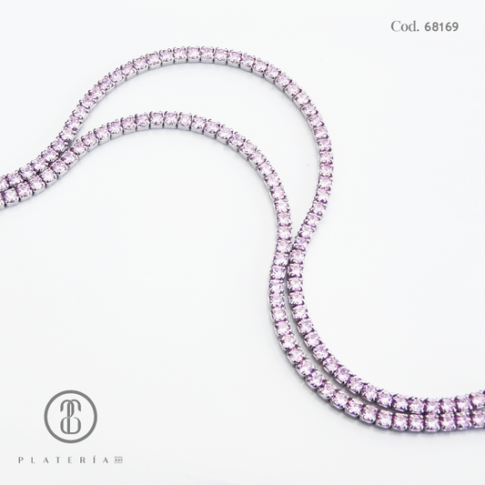 GARGANTILLA RODINADA 45CM ZIRCON ROSADO PLATA.925