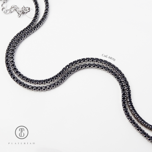GARGANTILLA RODINADA 45CM ZIRCON NEGRO PLATA.925