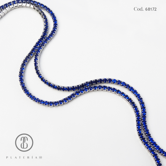 GARGANTILLA RODINADA 45CM ZIRCON AZUL PLATA.925