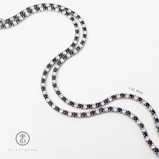 GARGANTILLA RODINADA ZIRCON BLANCA Y NEGRA PLATA.925