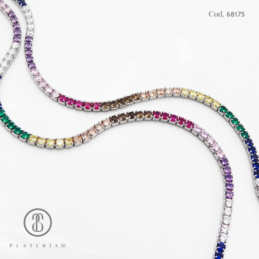 GARGANTILLA RODINADA 45CM ZIRCON COLORES PLATA.925