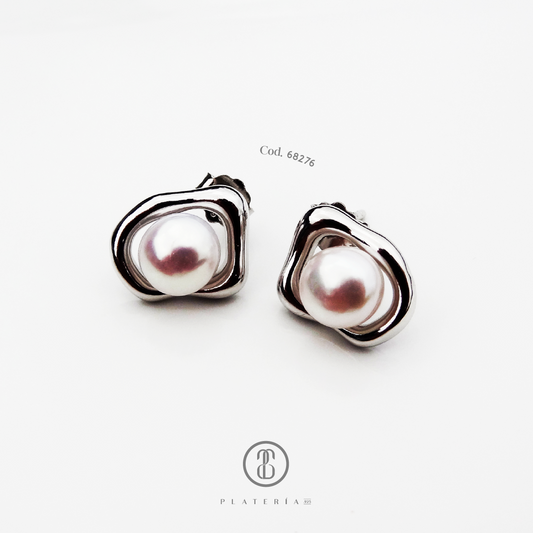ARETE RODINADO PERLA CULTIVADA PLATA.925