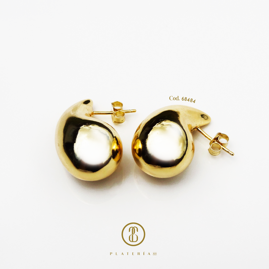 ARETE GOTA 24MM DORADA BAÑO 14K PLATA.925