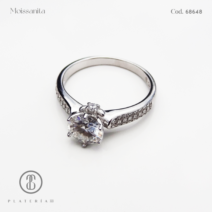 ANILLO MOISSANITA DIAMANTE 6.5MM PLATA.925
