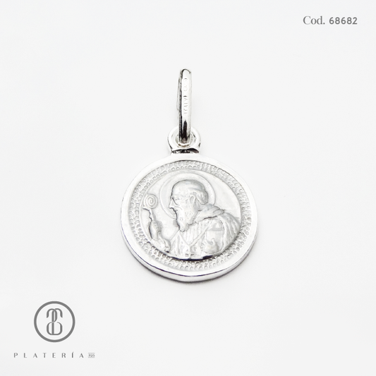 MEDALLA SAN BENITO DIAMANTADA 15MM PLATA.925