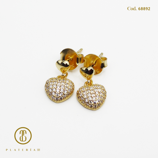 ARETE DORADO BAÑO 14K CORAZON PLATA.925