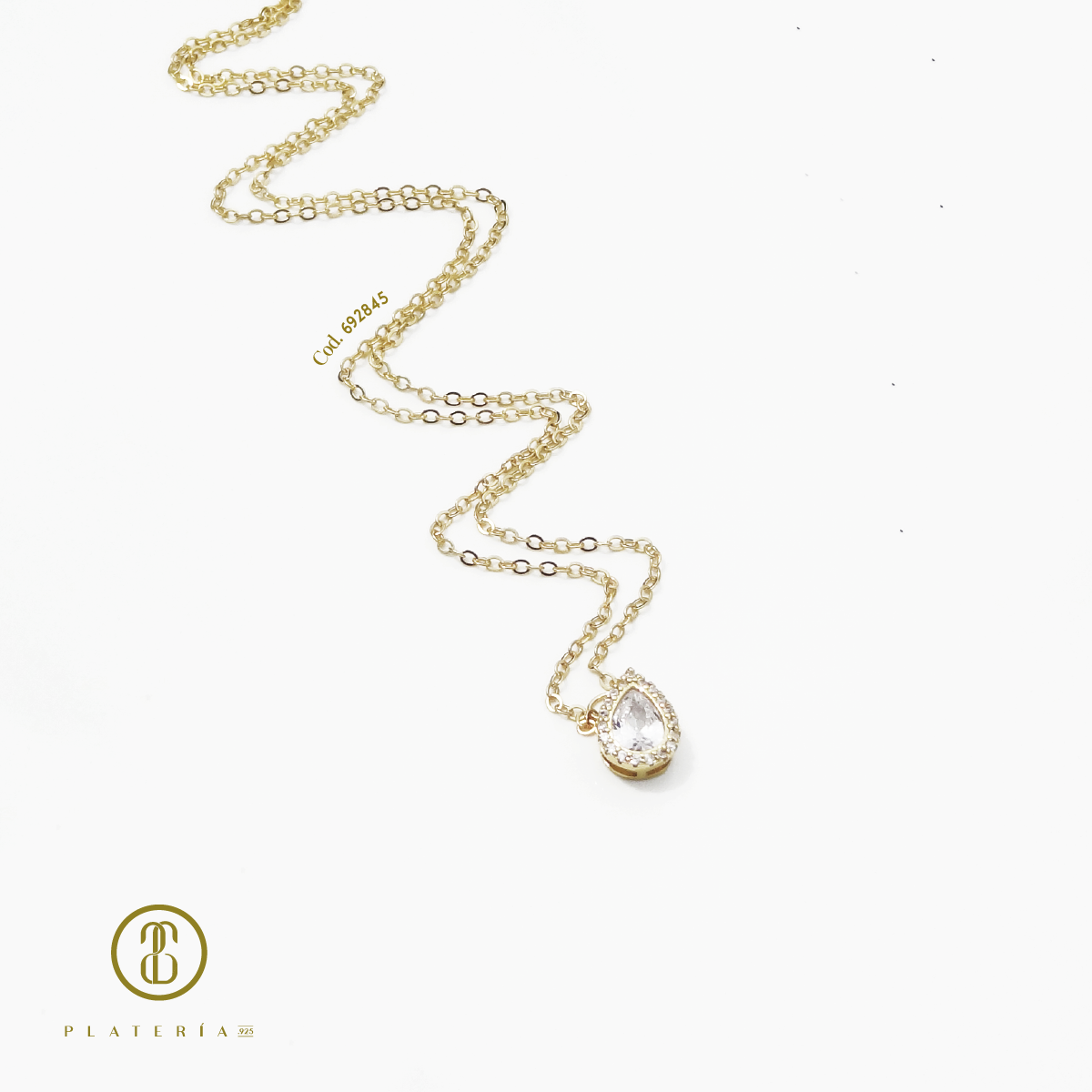 GARGANTILLA DORADA BAÑO 14K GOTA ZIRCON PLATA.925