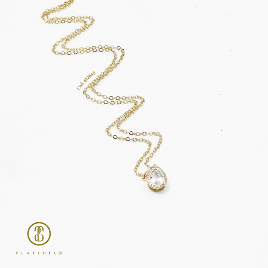 GARGANTILLA DORADA BAÑO 14K GOTA ZIRCON PLATA.925