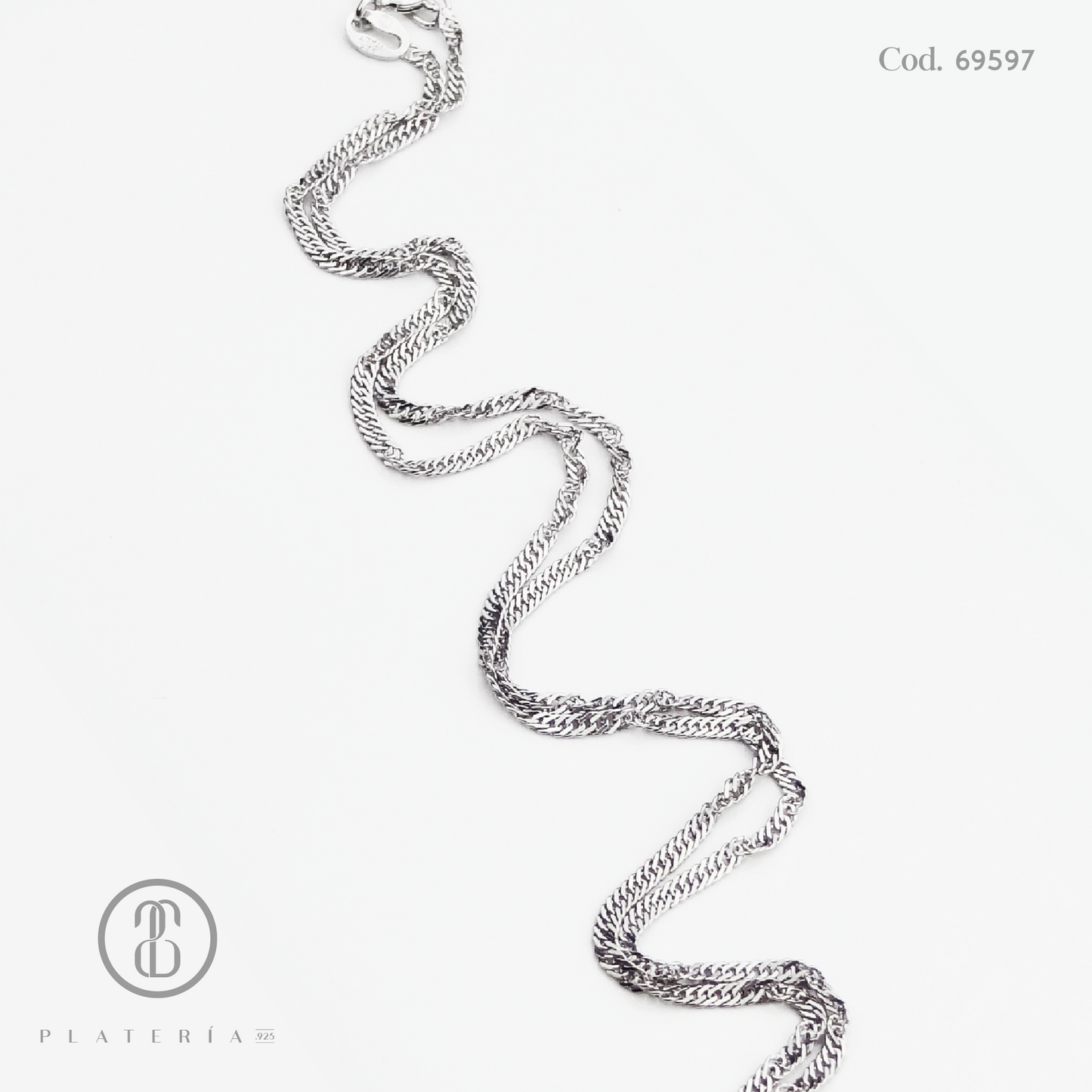CADENA SINGAPUR RODINADA 45CM PLATA.925